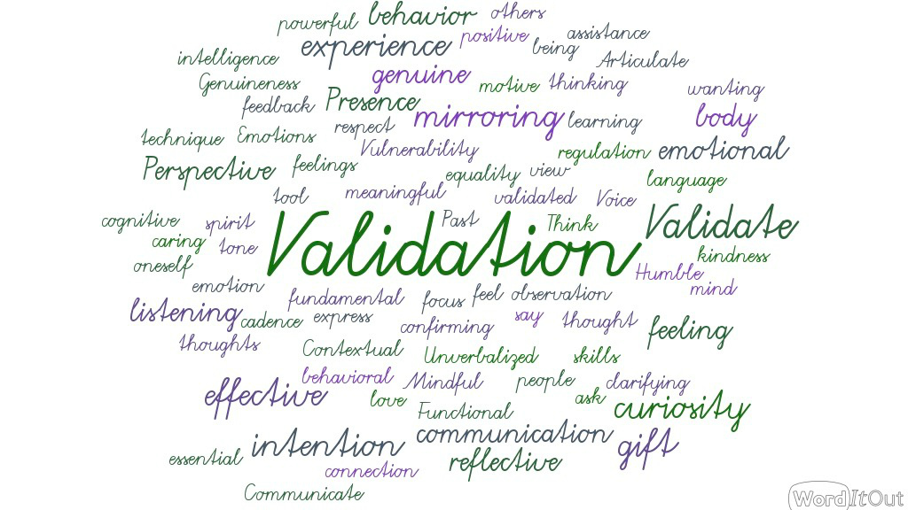 Validation is an essential communication tool that let's others know that you see, hear, and/or know them and that you truly get it from their frame of reference.